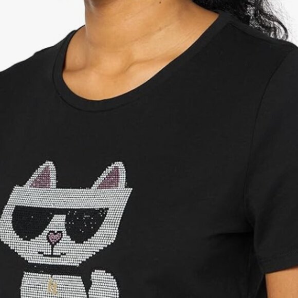 NWT! NEW! Karl Lagerfeld Paris Hotfix Choupette Embellished Cat Women T-Shirt - Picture 2 of 15